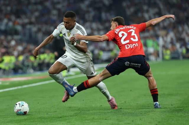 Kylian Mbappe auteur du but victorieux du Real Madrid contre Osasuna (1-0), lors de la première journée du championnat d'Espagne, le 19 août 2025 au stade Santiago-Bernabeu
