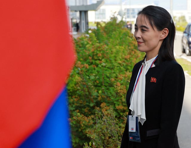 Kim Yo Jong, sister of North Korea's leader Kim Jong Un, arrives at the Vostochny Сosmodrome before a meeting of Russia's President Vladimir Putin with North Korea's leader Kim Jong Un, in the far eastern Amur region, Russia, September 13, 2023. Sputnik/Vladimir Smirnov/Pool/File Photo