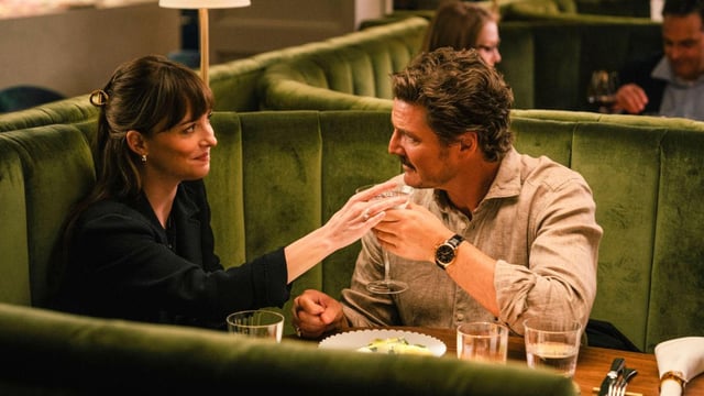 Dakota Johnson as the matchmaker Lucy and Pedro Pascal as the charming financier Harry in Materialists