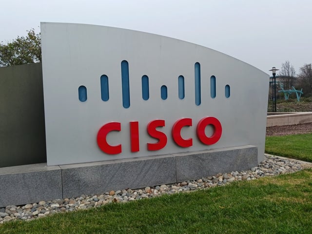 Cisco logo in Milpitas near the corner of McCarthy Boulevard and Bellew Drive.
(George Avalos/Bay Area News Group)