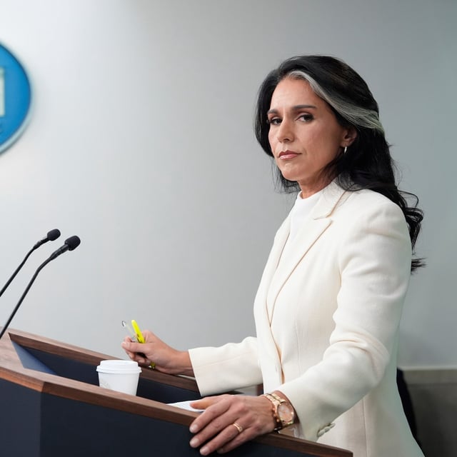 Director of National Intelligence Tulsi Gabbard, speaks with reporters in the James Brady Press Briefing Room at the White House, Wednesday, July 23, 2025, in Washington. (AP Photo/Alex Brandon)