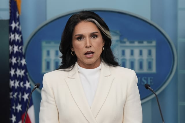 Director of National Intelligence Tulsi Gabbard speaks with reporters in the James Brady Press Briefing Room at the White House, Wednesday, July 23, 2025, in Washington. (AP Photo/Julia Demaree Nikhinson)