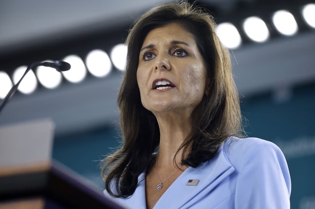 WASHINGTON, DC - MAY 22: Former U.N. Ambassador Nikki Haley announced that she would vote for former President Donald Trump during an event at the Hudson Institute on May 22, 2024 in Washington, DC.