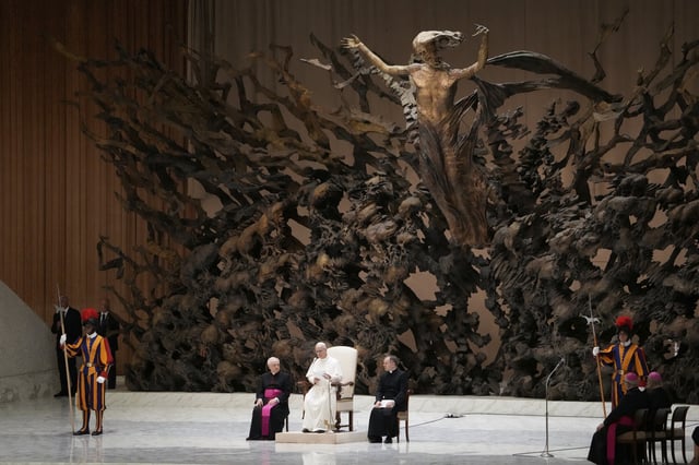 Pope Leo XIV holds his weekly general audience, at The Vatican, Wednesday, Aug.20, 2025. (AP Photo/Gregorio Borgia)
