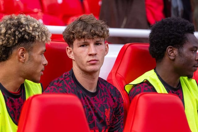 LIVERPOOL, ENGLAND - Monday, August 4, 2025: Liverpool's Lewis Koumas on the bench before a pre-season friendly match between Liverpool FC and Athletic Bilbao at Anfield. Liverpool won 4-1. (Photo by David Rawcliffe/Propaganda)