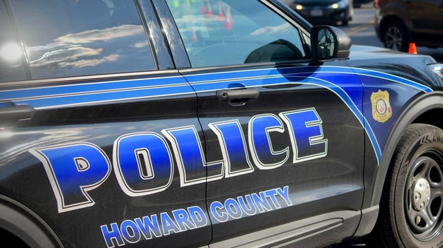 A Howard County police vehicle blocks Washington Boulevard, U. S. Route 1 as southbound traffic is rerouted to the northern portion of Old Washington Boulevard after a serious car accident.