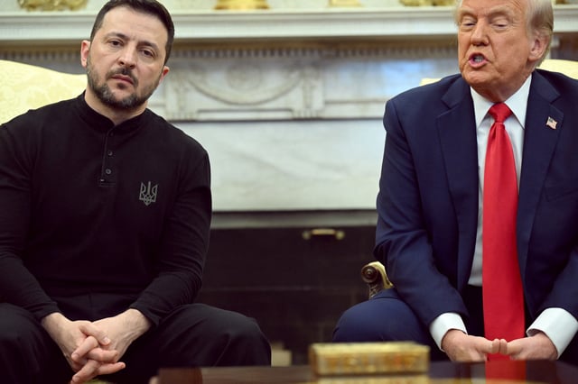 US President Donald Trump and Ukraine's President Volodymyr Zelensky meet in the Oval Office of the White House in Washington, DC, February 28, 2025. Zelensky and Trump openly clashed in the White House on February 28 at a meeting where they were due to sign a deal on sharing Ukraine's mineral riches and discuss a peace deal with Russia. "You're not acting at all thankful. It's not a nice thing," Trump said. "It's going to be very hard to do business like this," he added. (Photo by SAUL LOEB / AFP) (Photo by SAUL LOEB/AFP via Getty Images)
