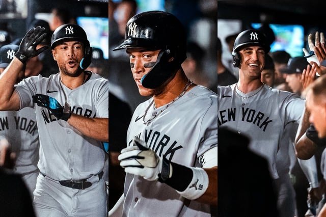 Giancarlo Stanton, Aaron Judge y Cody Bellinger comandaron la explosión de 9 jonrones con la que los Yankees aplastaron a los Rays. (Fotos: @Yankees)