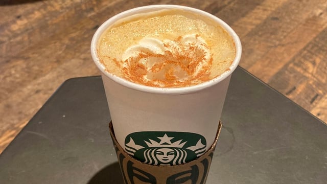 Starbucks will launch its fall menu, featuring the pumpkin spice latte, on August 26, 2025. (AP Photo/Peter Morgan, File)