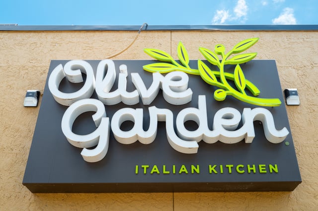 The exterior of an Olive Garden is seen on June 20, 2025 in Austin, Texas. Darden Restaurants, the parent company of Olive Garden, surpassed Wall Street's earnings and revenue after reporting a fiscal fourth-quarter net income of $303.8 million dollars.