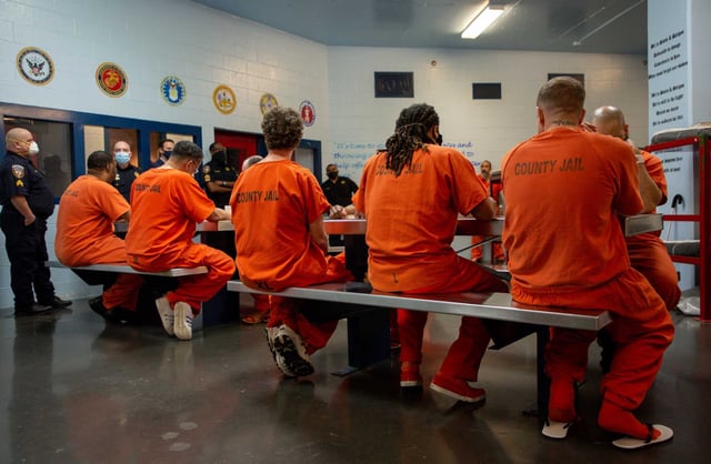Inmates are seen inside the Harris County Jail in this January photo.