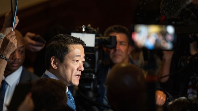 Rep. Gene Wu (D-Houston) speaks as Texas Democrats hold a press conference on Monday. Photo: Mikala Compton/Austin American-Statesman via Getty Images