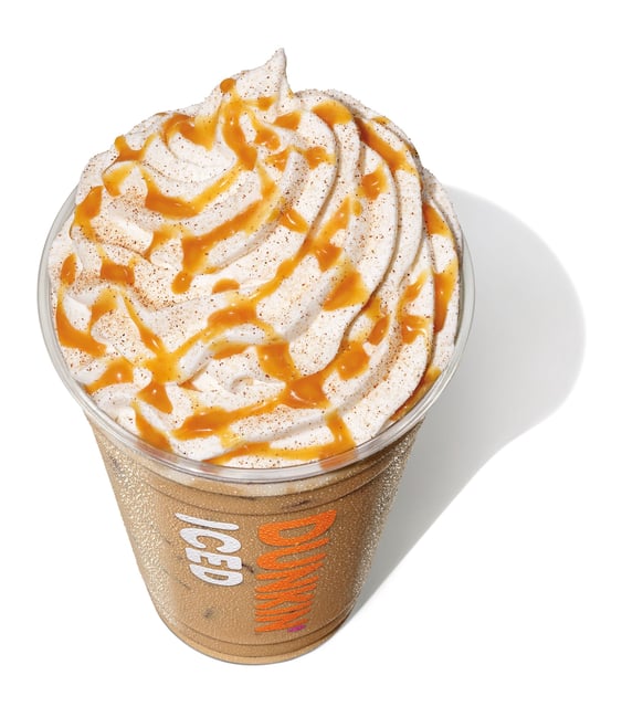 Dunkin's Pumpkin Spice Signature Latte can be ordered hot or iced, is made with sweet pumpkin, vanilla and warm fall spice flavors and topped with whipped cream, caramel and cinnamon sugar.