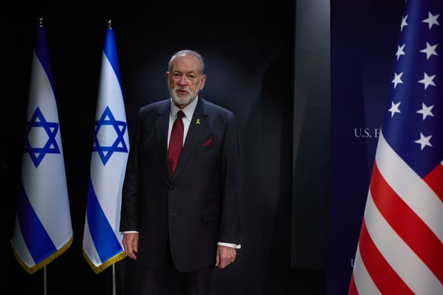U.S. Ambassador to Israel Mike Huckabee poses for a photo during an interview in Jerusalem, Wednesday, Aug. 20, 2025. (AP Photo/Ohad Zwigenberg)