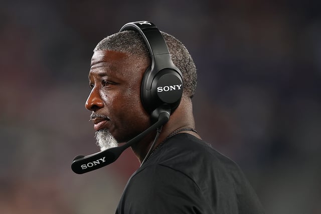 EAST RUTHERFORD, NEW JERSEY - AUGUST 16: Head coach Aaron Glenn of the New York Jets looks on during the first half of the NFL Preseason 2025 game between New York Jets and New York Giants at MetLife Stadium on August 16, 2025 in East Rutherford, New Jersey.