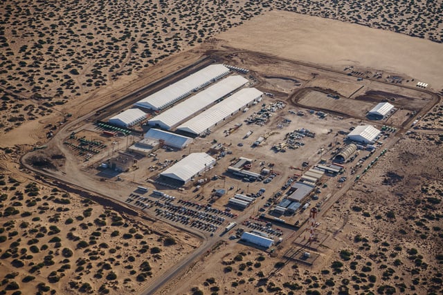 An ICE detention facility being built to house migrants at Fort Bliss in El Paso, Texas, on Aug. 8, 2025.