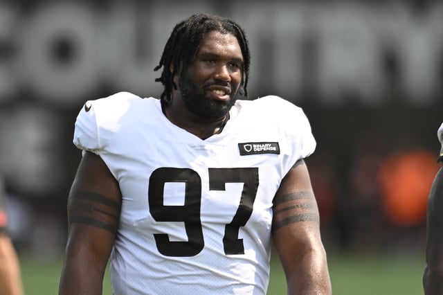 Jul 28, 2025; Berea, OH, USA; Cleveland Browns defensive tackle Jowon Briggs (97) during training camp at CrossCountry Mortgage Campus. Mandatory Credit: Ken Blaze-Imagn Images/ File Photo