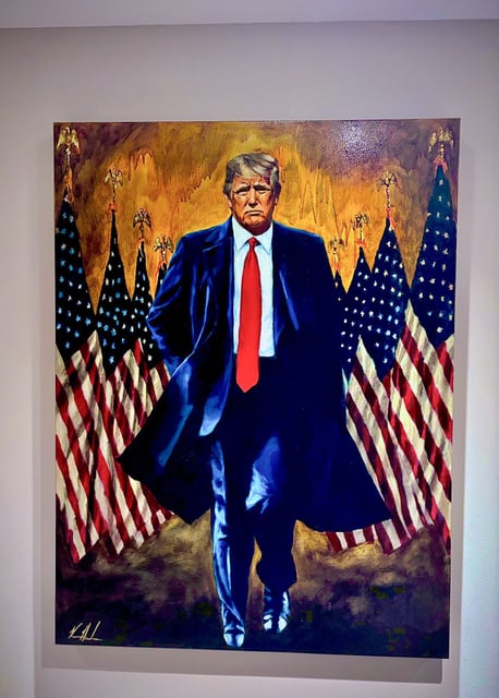A painting of Donald Trump in the White House.