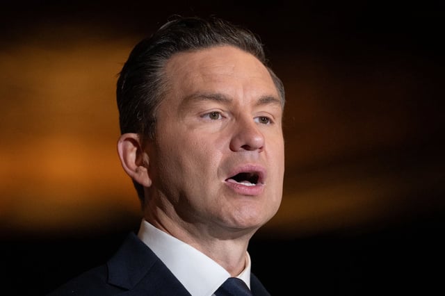 Conservative Leader Pierre Poilievre speaks during a news conference in Surrey, B.C., Wednesday, Aug. 20, 2025. THE CANADIAN PRESS/Ethan Cairns