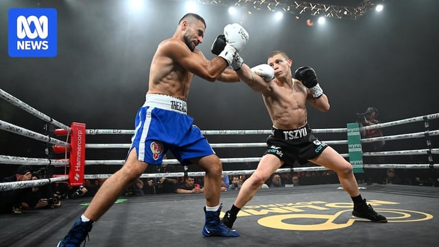 Australian boxer Nikita Tszyu throws a straight right punch at Lulzim Ismaili