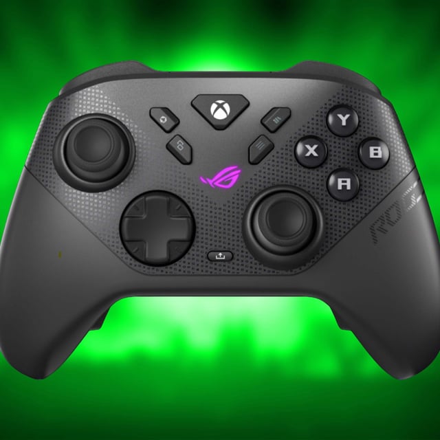 ROG Raikiri II Xbox Wireless Controller on a green background. 