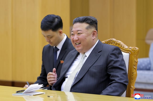 North Korean leader Kim Jong Un attends a meeting with Russian State Duma Chairman Vyacheslav Volodin (not pictured)  in Pyongyang, North Korea, August 14, 2025, in this picture released by North Korea's official Korean Central News Agency. KCNA via REUTERS/File Photo