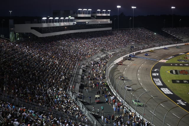 A general view of racing during the NASCAR Cup Series Cook Out 400 at Richmond Raceway on August 16, 2025 in Richmond, Virginia.