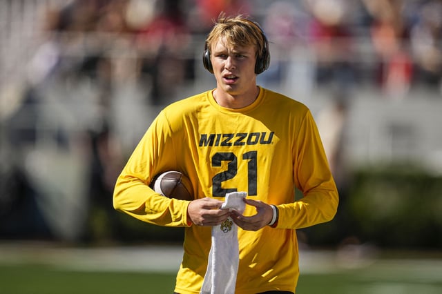 Nov 4, 2023; Athens, Georgia, USA; Missouri Tigers quarterback Sam Horn (21) on the field before the game against the Georgia Bulldogs at Sanford Stadium. Mandatory Credit: Dale Zanine-USA TODAY Sports/ File Photo