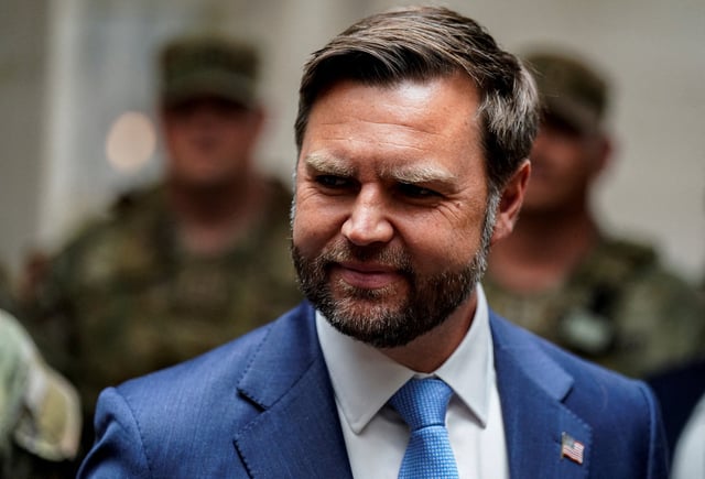 U.S. Vice President JD Vance meets members of the National Guard, at Union Station in Washington, D.C., U.S., August 20, 2025. REUTERS/Al Drago/Pool