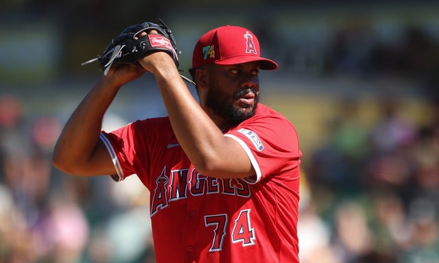 Angels relief pitcher Kenley Jansen said he doesn’t regret telling interim manager Ray Montgomery that he was well enough to continue pitching through rib discomfort in Tuesday night’s loss to the Cincinnati Reds. Jansen said he doesn’t expect to go on the injured list, although he was unavailable on Wednesday. (Photo by Scott Marshall/Getty Images)
