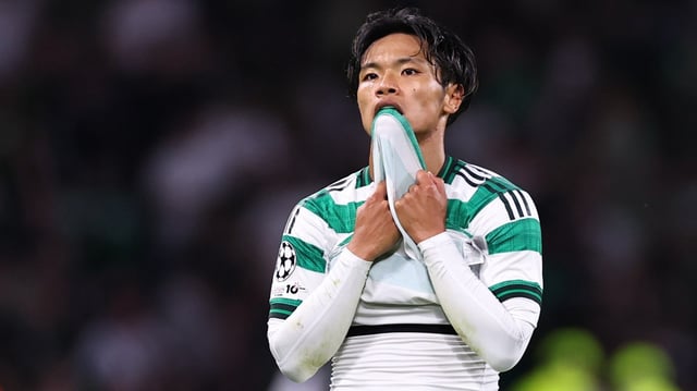 Hatate cut a frustrated figure after the final whistle of Celtic’s 0-0 draw at home to Kairat
