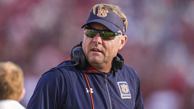 Oct 5, 2024; Athens, Georgia, USA; Auburn Tigers head coach Hugh Freeze on the field against the Georgia Bulldogs at Sanford Stadium. Mandatory Credit: Dale Zanine-Imagn Images