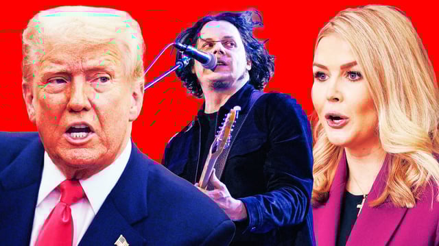 A photo illustration of Donald Trump, Jack White, and Karoline Leavitt.