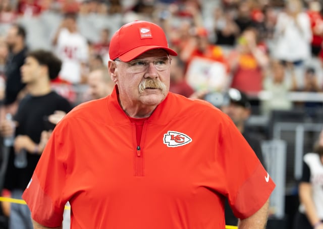 Aug 9, 2025; Glendale, Arizona, USA; Kansas City Chiefs head coach Andy Reid against the Arizona Cardinals during a preseason NFL game at State Farm Stadium. Mandatory Credit: Mark J. Rebilas-Imagn Images/File Photo