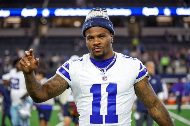 Aug 16, 2025; Arlington, Texas, USA;  Dallas Cowboys defensive end Micah Parsons (11) reacts after the game against the Baltimore Ravens at AT&T Stadium. Mandatory Credit: Kevin Jairaj-Imagn Images