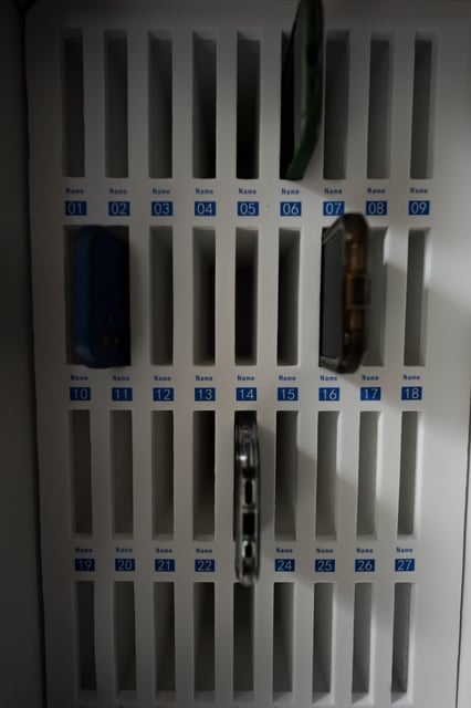 A cell phone locker is seen at Ronald McNair Sr. High School, Thursday, Aug. 7, 2025, in Atlanta. (AP Photo/Mike Stewart)