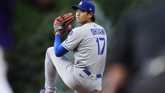 Aug 20, 2025; Denver, Colorado, USA; Los Angeles Dodgers two-way player Shohei Ohtani (17) prepares to delivers a pitch in the first inning against the Colorado Rockies at Coors Field. Mandatory Credit: Ron Chenoy-Imagn Images