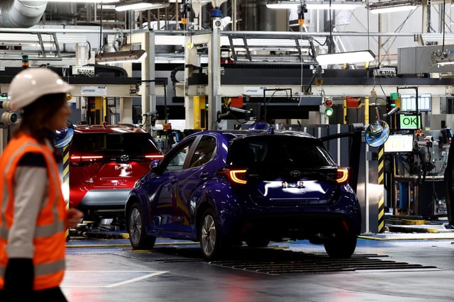 Toyota Yaris Cross and Yaris 4 cars are pictured on the assembly line at the Toyota Motor Manufacturing France (TMMF) plant in Onnaing near Valenciennes, France, April 4, 2024. REUTERS/Benoit Tessier/ File Photo