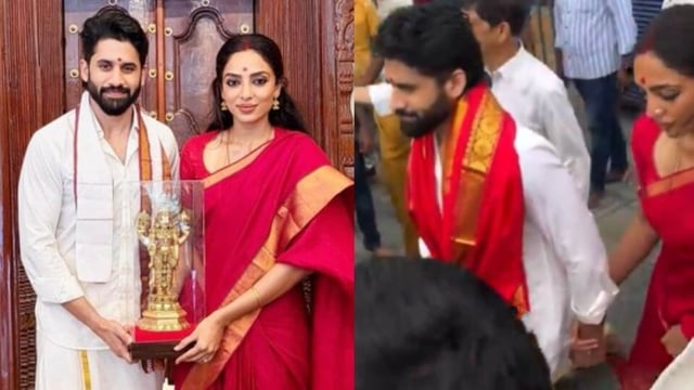 Naga Chaitanya sweetly held Sobhita Dhulipala's hand as they navigated the crowd in Tirupati. 