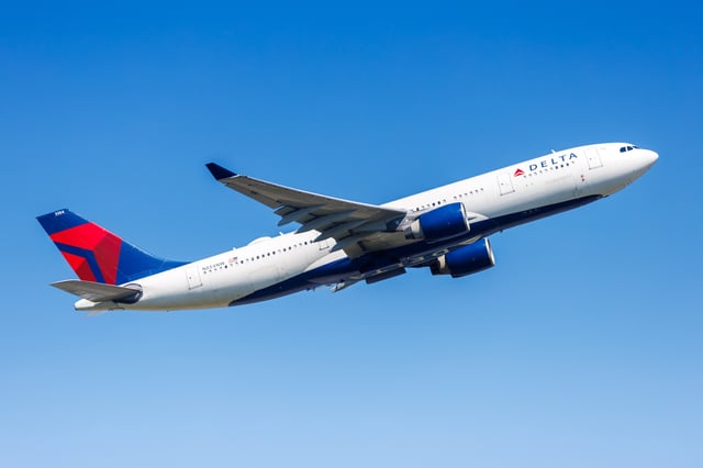 Delta flight taking off from Frankfurt Airport (FRA) in Germany on May 14, 2024.