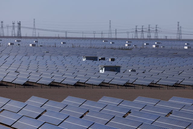A general view of the solar panels pictured during an organised media tour at the Dunhuang Photovoltaic Industrial Park, in Gansu province, China October 16, 2024. REUTERS/Tingshu Wang/File Photo