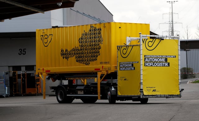 A self-driving mail truck is seen during its presentation at the Austrian Post logistics centre in Vienna, Austria March 26, 2019.  REUTERS/Leonhard Foeger/File Photo