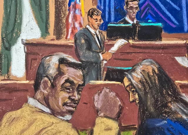 Sean "Diddy" Combs reacts as the courtroom deputy reads verdicts before U.S. District Judge Arun Subramanian of the five counts against him, during Combs' sex trafficking trial in New York City, 0n July 2, 2025. 