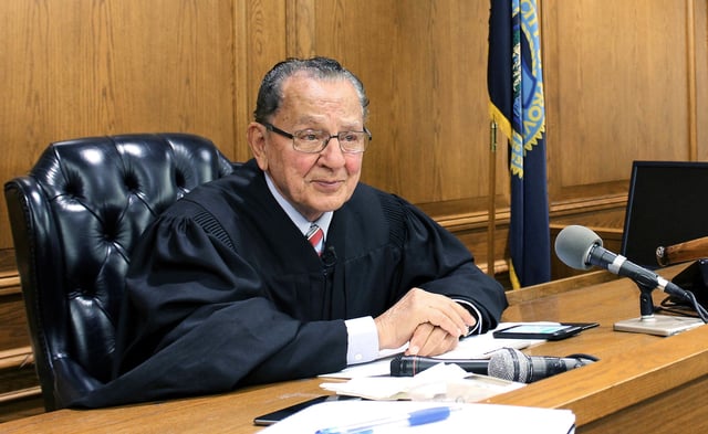Providence Municipal Court Judge Frank Caprio sits on the bench in Providence, R.I., Aug. 10, 2017.
