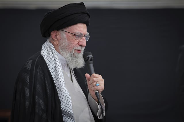 In this photo released by an official website of the office of the Iranian supreme leader, Supreme Leader Ayatollah Ali Khamenei speaks during a ceremony commemorating military personnel, nuclear scientists and other people who were killed during Israeli airstrikes in June, in Tehran, Iran, Tuesday, July 29, 2025.