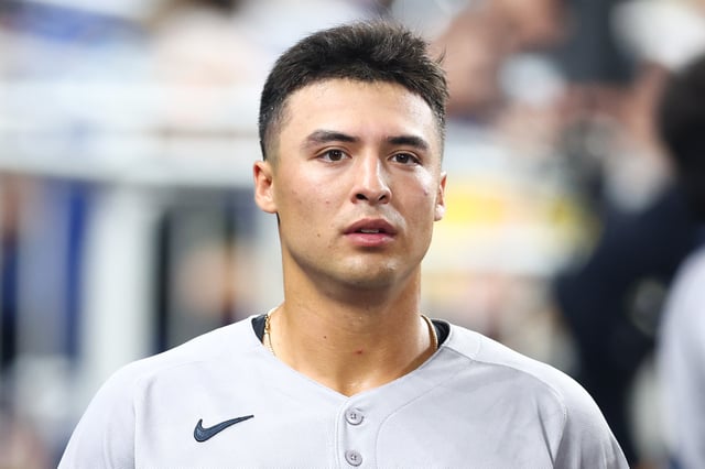 MIAMI, FLORIDA - AUGUST 01: Anthony Volpe #11 of the New York Yankees looks on in the fifth inning of the game against the Miami Marlins at loanDepot park on August 01, 2025 in Miami, Florida. (Photo by Megan Briggs/Getty Images)