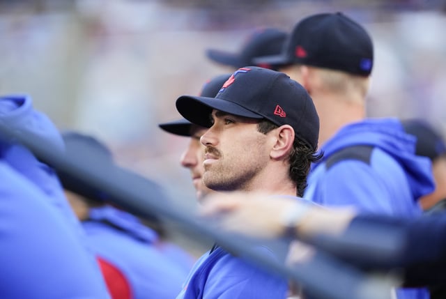 TORONTO, ON - AUGUST 1: Shane Bieber #57 of the Toronto Blue Jays looks on from the dugout during play against the Kansas City Royals in their MLB game at the Rogers Centre on August 1, 2025 in Toronto, Ontario, Canada. (Photo by Mark Blinch/Getty Images)