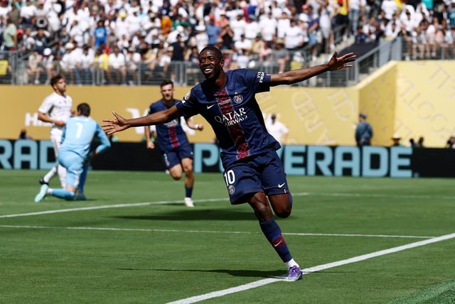 Soccer Football - FIFA Club World Cup - Semi Final - Paris St Germain v Real Madrid - MetLife Stadium, East Rutherford, New Jersey, U.S. - July 9, 2025 Paris St Germain's Ousmane Dembele celebrates scoring their second goal REUTERS/Lee Smith/File Photo