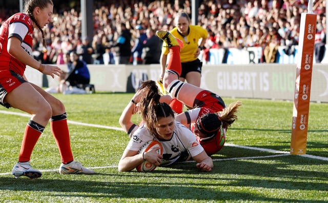 Rugby Union - Premiership Women's Rugby - Semi Final - Gloucester-Hartpury v Bristol Bears - Kingsholm Stadium, Gloucester, Britain - March 2, 2025 Bristol Bears' Ilona Maher scores a try Action Images via Reuters/John Sibley/File Photo