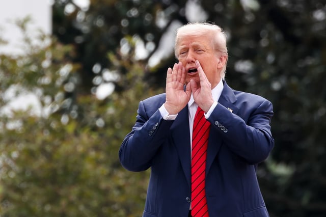 President Trump shouts from the roof of the White House on Aug. 5, 2025. 